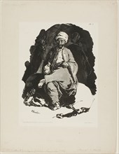 Seated Turk, plate one from Ink Sketches by Charlet, 1828. Creator: Nicolas-Toussaint Charlet.