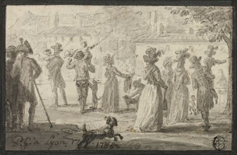 Figures Looking at Outdoor Spectacle, 1781/1823. Creator: Paul Grégoire.