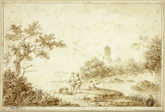 Landscape with Figures by Stream, n.d. Creator: Pierre Joseph Wallaert.