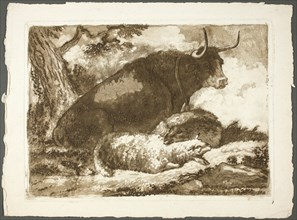 A Bull and Two Sheep, n.d. Creator: Pierre Lelu.
