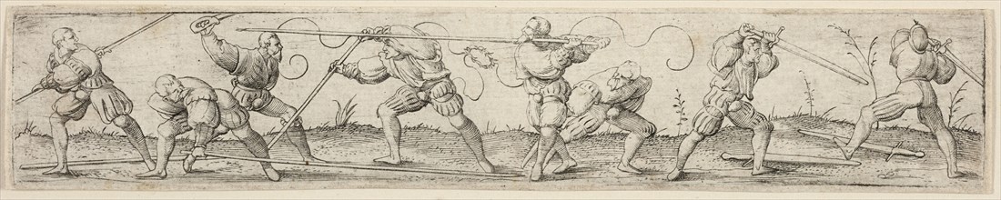 Eight Soldiers Engaged in Fencing Exercises, c. 1541. Creator: Virgil Solis.