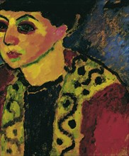Lady in front of blue background, 1908. Creator: Alexei Jawlensky.