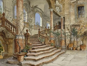 Marble staircase at Palazzo Bonagia in Palermo, 1878 or 1880. Creator: Alois Schonn.