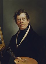Self-portrait at the easel, 1845. Creator: Friedrich Johan Gottlieb Lieder.