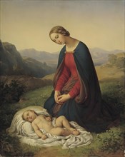 Mary worshiping the child, 1849. Creator: Johann Nepomuk Ender.