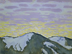 Snowy mountain peaks at dusk, 1913. Creator: Koloman Moser.
