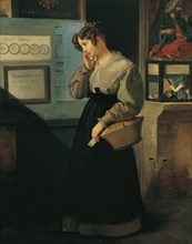 Girl in front of the lottery vault, 1829. Creator: Peter Fendi.