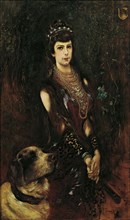 Empress Elisabeth with St. Bernard dog, 1883. Creator: Anton Romako.