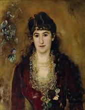 Lady in red dress, 1889. Creator: Anton Romako.
