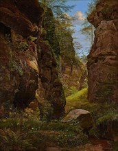 Rocky gorge in the Uttewalder Grund in Saxon Switzerland, 1820. Creator: August Heinrich.