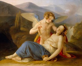 Psyche is awakened from her faint by Cupid's arrow, 1837. Creator: Karl Joseph Aloys Agricola.