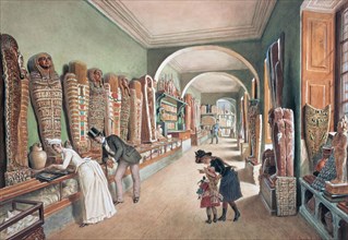 The corridor and the last cabinet of the Egyptian collection, 1889. Creator: Carl Goebel.