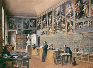The library, also the office of the officials of the Ambras collection (portrait collection), 1889. Creator: Carl Goebel.