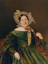 Woman in a green, salmon-red iridescent dress, 1837. Creator: Ferdinand Georg Waldmuller.