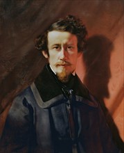 Self-portrait against a red background, 1843. Creator: Franz Eybl.