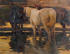 Horses in the flood, 1900. Creator: Hans von Hayek.