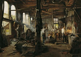 Interior of a hammer forge, 1883. Creator: Hugo Charlemont.