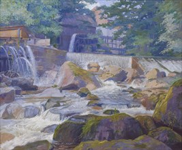 River weir with mill, Klam near Grein, 1913. Creator: Hugo Schubert.