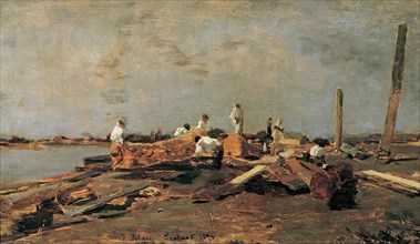 Raftsmen on the Tisza, 1874. Creator: Tina Blau.