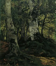 Beech forest with lovers, 1876. Creator: Wilhelm Trübner.