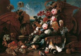 Still life with flowers, dead birds and pieces of ruins, 1712. Creator: Franz Werner von Tamm.