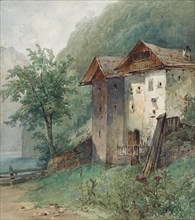 Houses on a mountain lake, around 1870. Creator: Joseph Selleny.