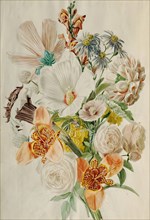 Bouquet with hibiscus and lilies, around 1840/1850. Creator: Leopold von Stoll.