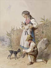 Peasant Girl and Boy with Goats, early 19th century. Creator: Carl Peter Goebel.