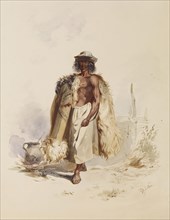 Peasant with Fur Coat Beside Fire, c1850. Creator: Joseph Heicke.