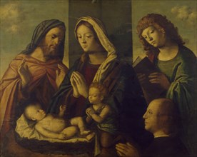 The Holy Family with the Young St. John the Baptist, St. John the Evangelist, and a Donor, c1510. Creator: Luca Antonio Buscatti.
