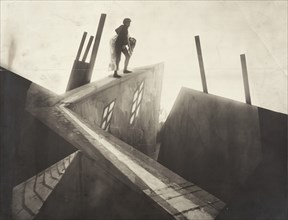 Untitled (Cesare [Conrad Veidt] Carrying Jane [Lil Dagover] across Rooftops), 1919. Creator: Unknown.