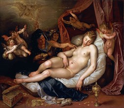 The Sleeping Danae Being Prepared to Receive Jupiter, 1603. Creator: Hendrik Goltzius.