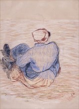 Peasant Girl Seated on the Ground, Early 1880s. Creator: Camille Pissarro.