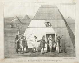 Trace du percement de l'Isthme de Suez: -Les locataires des pyramides expropriés..., 1856. Creator: Cham.