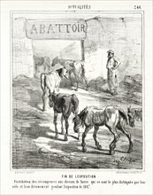 Fin de l'exposition. Distribution des récompenses aux chevaux de fiacre qui se sont le plus..., 1867 Creator: Cham.