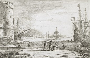 Harbor with a Large Tower, c1641. Creator: Claude Lorrain.
