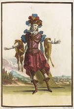 Recueil des modes de la cour de France, 'Habit Representant le Mistere au Balet du..., 1703-1704. Creators: Jean Berain, Jacques Le Pautre, Jean Doliver.