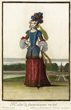 Recueil des modes de la cour de France, 'Habit de Fantaisie pour un Bal', Bound 1703-1704. Creators: Jean Berain, Jacques Le Pautre, Jean Lepautre.