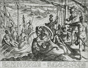 Dutch and Roman Flotillas on the Rhine, published 1612. Creator: Antonio Tempesta.