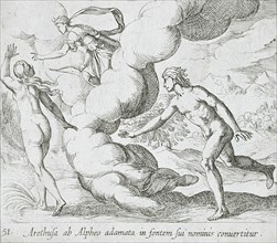 Arethusa Chased by Alpheus, published 1606. Creators: Antonio Tempesta, Wilhelm Janson.