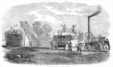 Combined thrashing and stacking machine, 1861. Creator: Unknown.