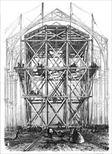 Progress of the Great Exhibition building: the traversing platform used in the construction ...1861. Creator: Unknown.
