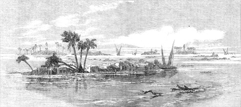 Inundation of the Nile: view of villages and encampment on the bank of the Nile, 1861. Creator: Richard Principal Leitch.
