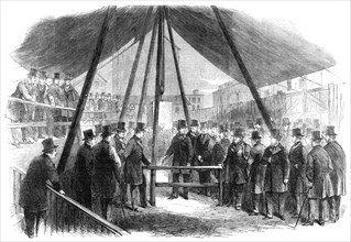 Lord Berners laying the foundation-stone of the Agricultural Hall, Islington, 1861. Creator: Unknown.