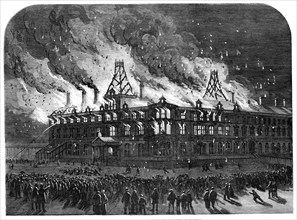 Destruction by fire of the Queen Railway Hotel at Chester, 1861. Creator: Unknown.