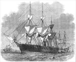 The Russian corvette Bogatir and frigate Osliaba off Gravesend, 1861. Creator: Edwin Weedon.