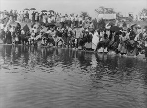 At the pool, animal dance-Cheyenne, c1927. Creator: Edward Sheriff Curtis.
