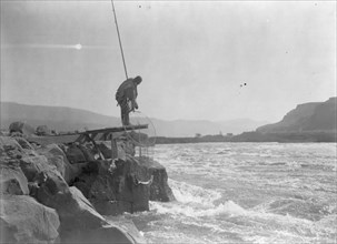 Wishham (i.e., Wishram) fishing platform, c1910. Creator: Edward Sheriff Curtis.