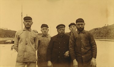 Five unidentified crew members, possibly fishermen or seal hunters,1894 or 1895. Creator: Alfred Lee Broadbent.