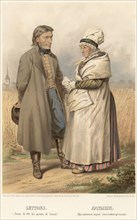 Latvians. (Festive attire of Lemzal peasants), 1862. Creator: Karl Fiale.